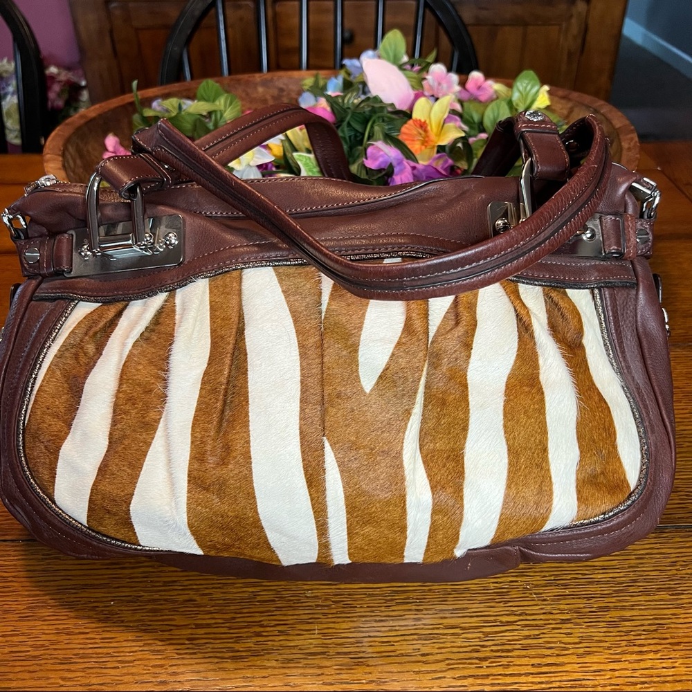 b. Makowsky animal print satchel